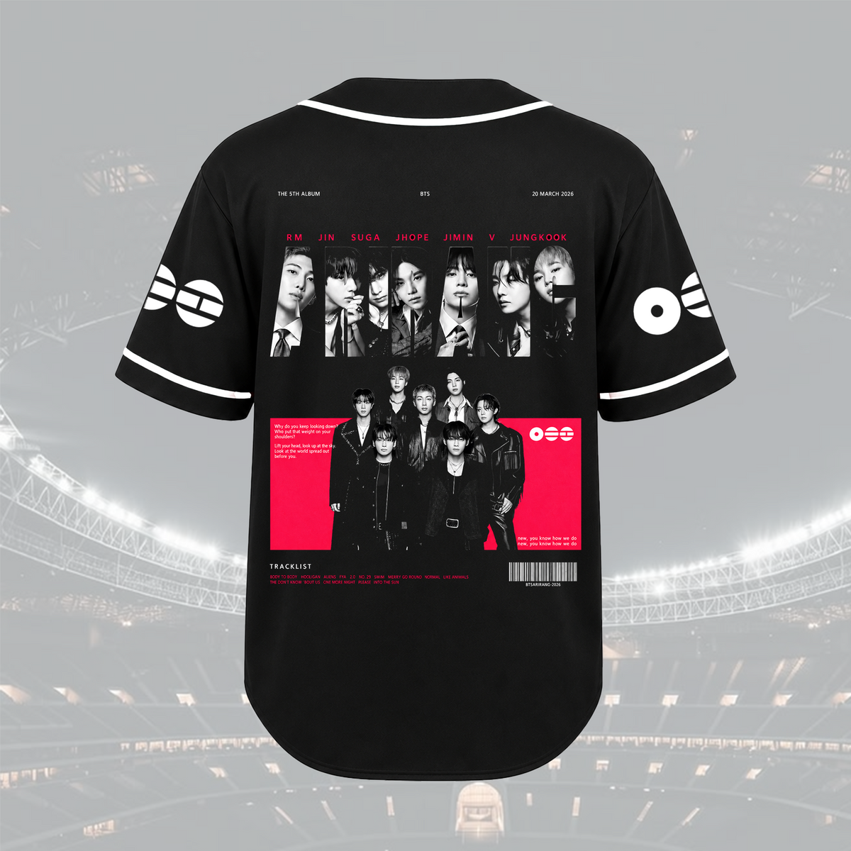 Dynamic Arirang BTS Retro Black Baseball Jersey For Army