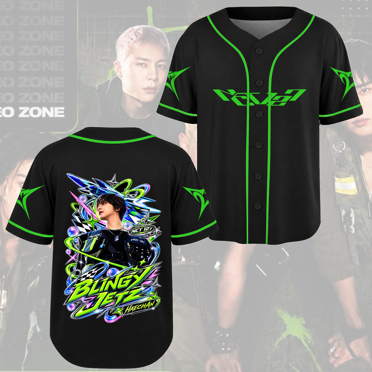 NCT 127 Funkelndes neongrünes sportliches Baseballtrikot für NCTZEN