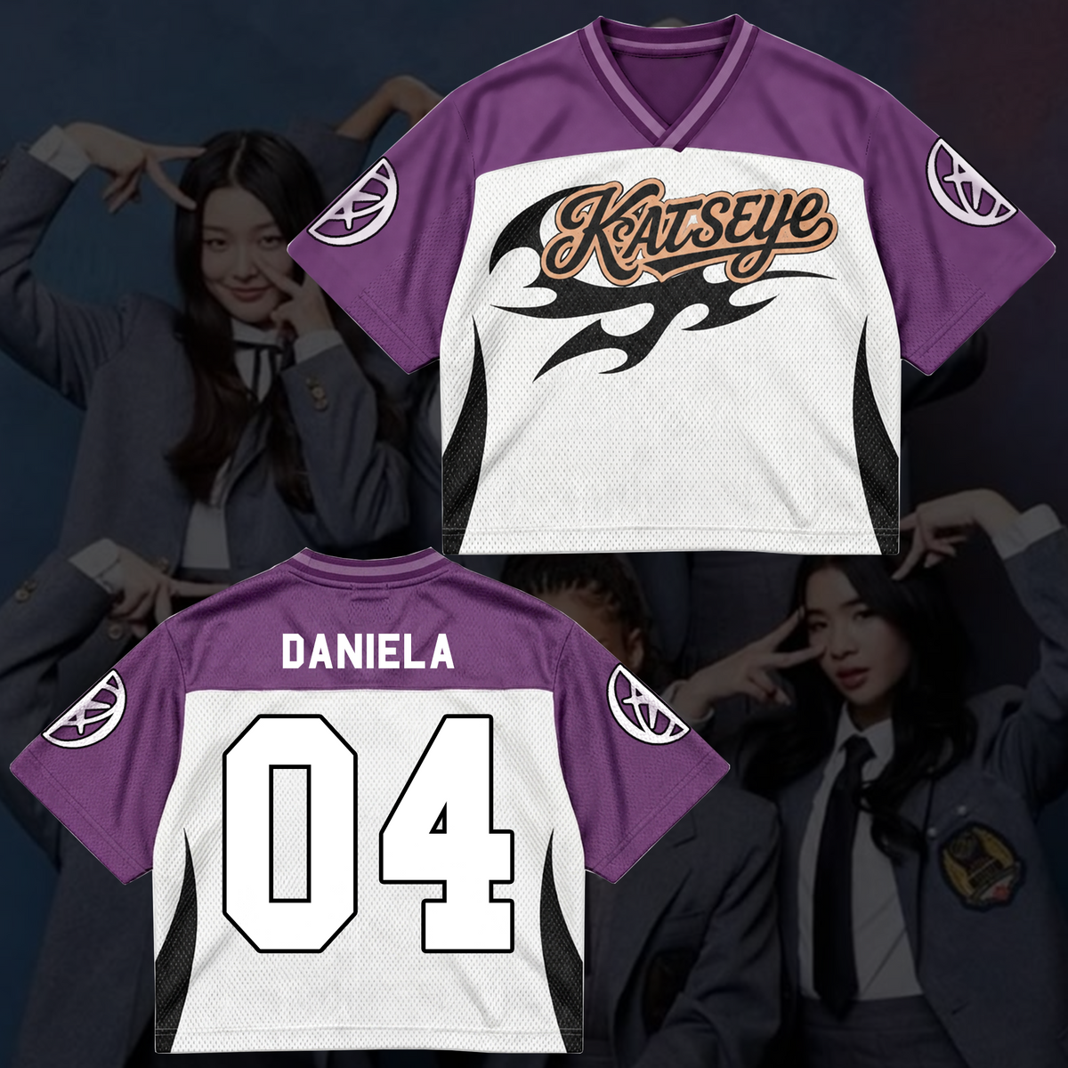 KATSEYE Purple Flame Streetwear Mixed Mesh Jersey For Fans