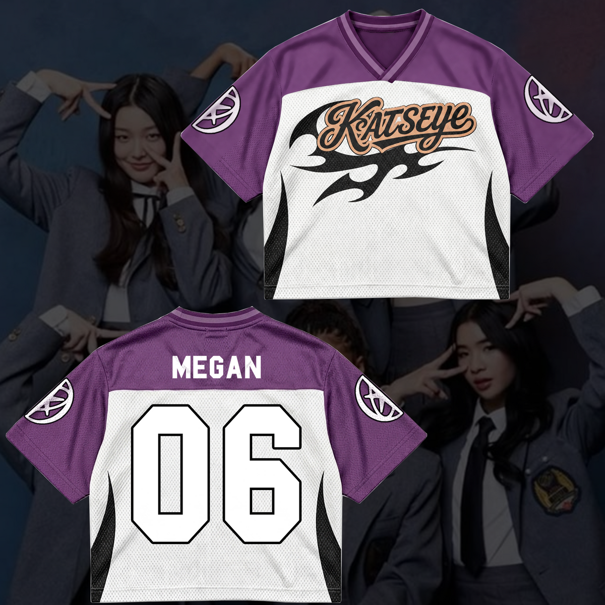 KATSEYE Purple Flame Streetwear Mixed Mesh Jersey For Fans