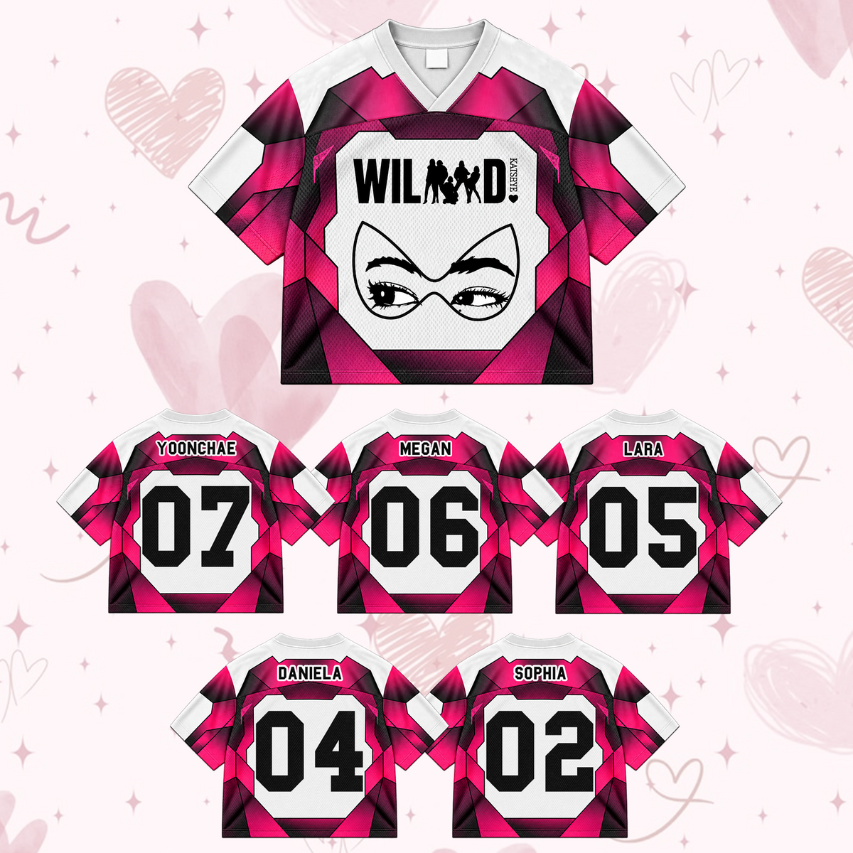 Katseye Wild Album The Wildworld Tour Mixed Mesh Jersey Pink Colorblock Sporty Shirt For EYEKONS Fans