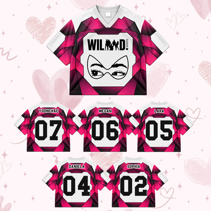 Katseye Wild Album The Wildworld Tour Mixed Mesh Jersey Pink Colorblock Sporty Shirt For EYEKONS Fans