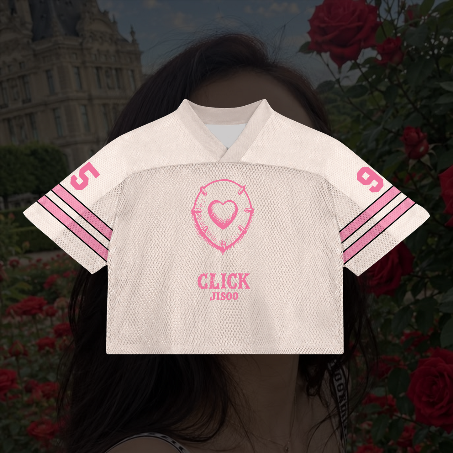 Jisoo Blackpink Mixed Mesh Jersey Click Pink White Shirt Fan Gifts