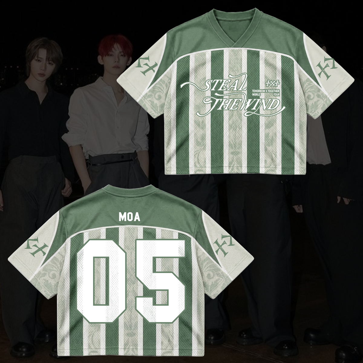 TXT Steal The Wind Tour Vintage Stripe Retro Mixed Mesh Jersey For MOA
