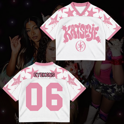 KATSEYE Pink Star Mixed Mesh Jersey The Wildworld Tour Merch Gift For Fans