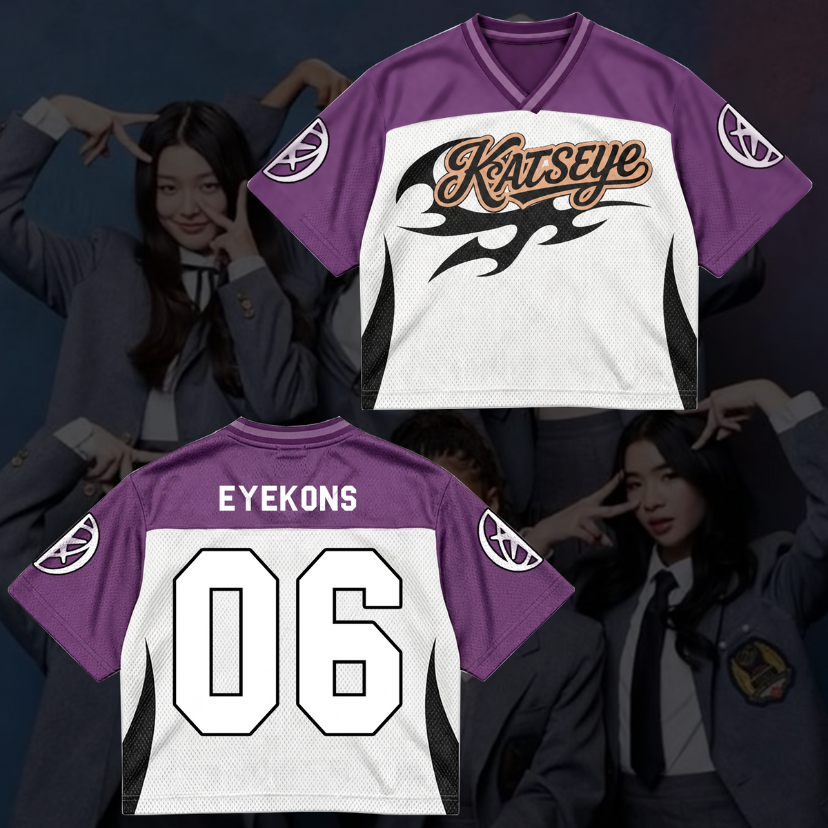 KATSEYE Purple Flame Streetwear Mixed Mesh Jersey For Fans