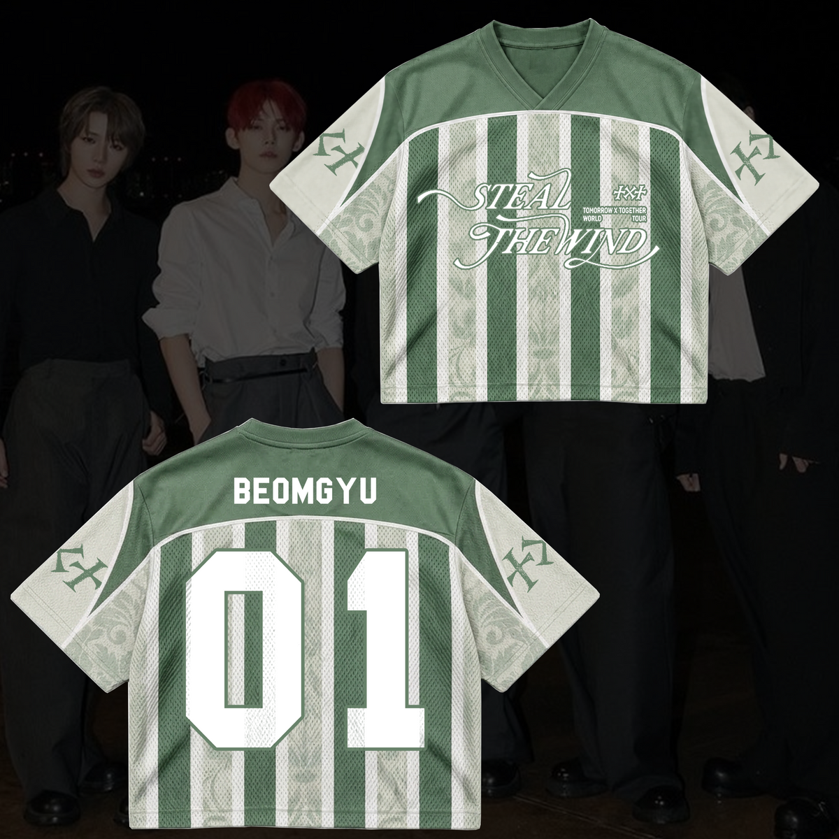 TXT Steal The Wind Tour Vintage Stripe Retro Mixed Mesh Jersey For MOA