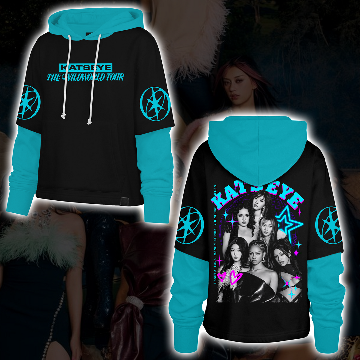 Fierce The Wildworld Tour Katseye Cyberpunk Neon Teal Shortstop Hoodie Gift for Fans