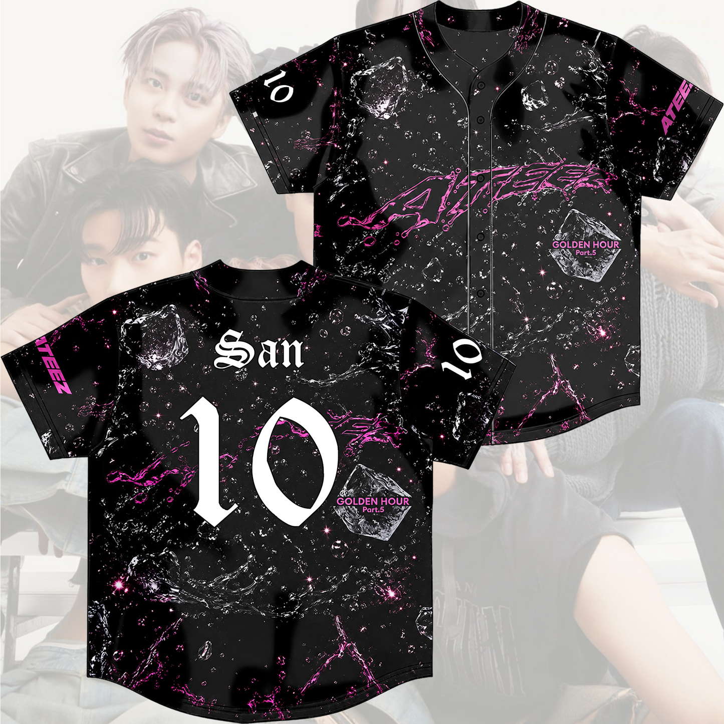 ATEEZ Golden Hour Part 5 Neon Pink Marble Baseball Jersey Gift For Atiny