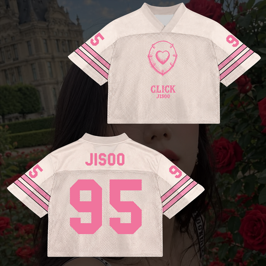 Jisoo Blackpink Mixed Mesh Jersey Click Pink White Shirt Fan Gifts