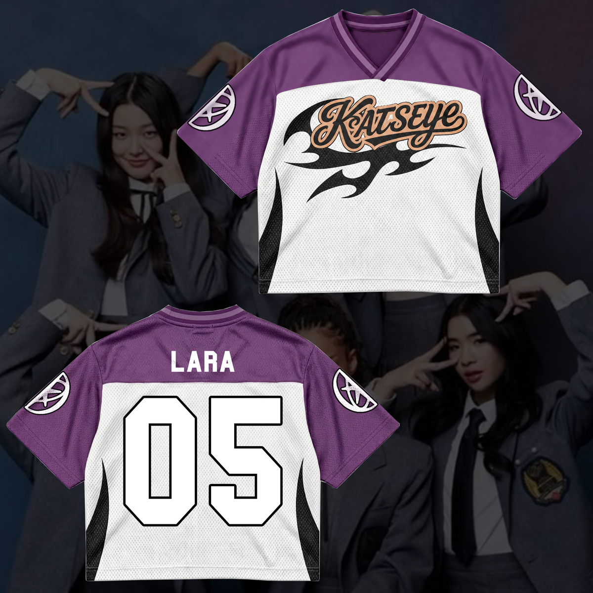 KATSEYE Purple Flame Streetwear Mixed Mesh Jersey For Fans