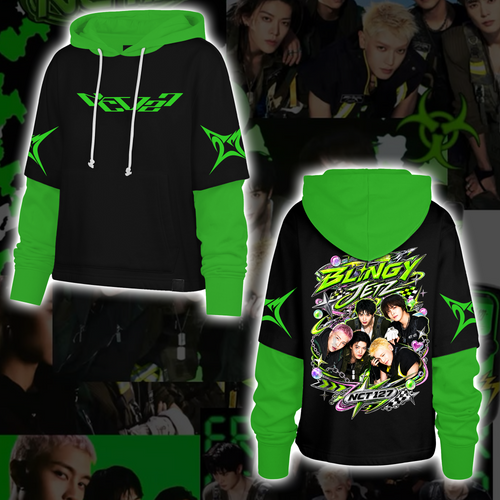 NCT 127 Blingy Album Full Group Neon-Colorblock-Shortstop-Hoodie Geschenk für Fans