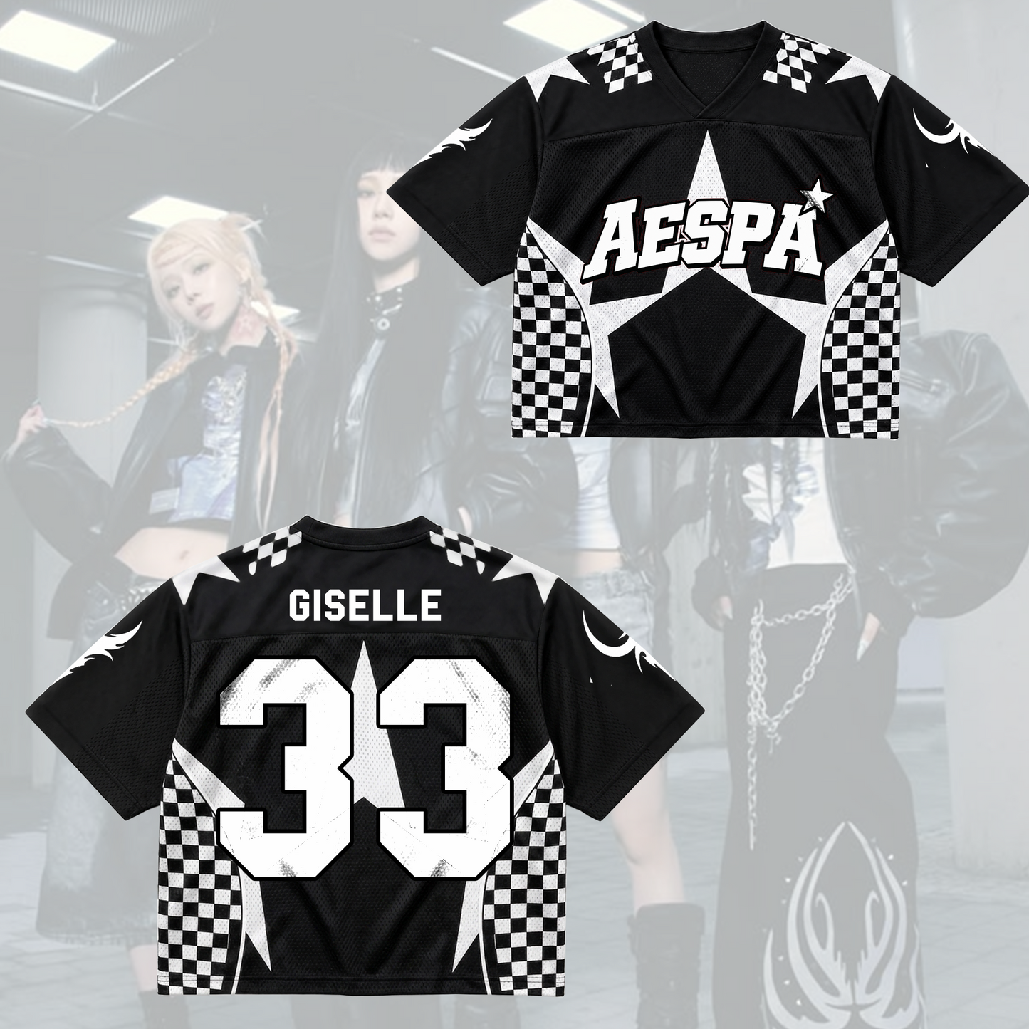 Checkered Aespa Synk Complexity Tour Mixed Mesh Jersey Special Fan Gifts