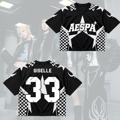 Checkered Aespa Synk Complexity Tour Mixed Mesh Jersey Special Fan Gifts