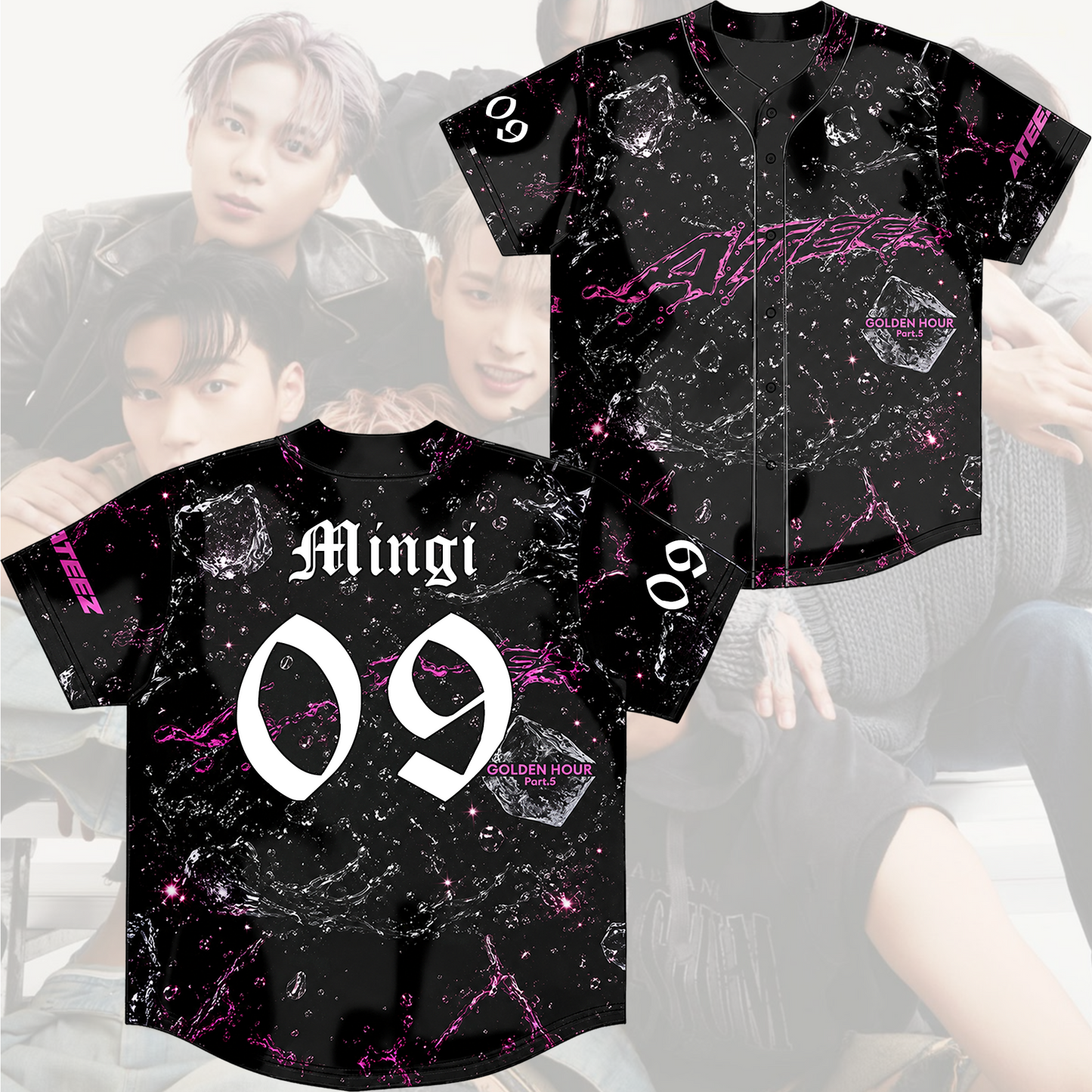 ATEEZ Golden Hour Part 5 Neon Pink Marble Baseball Jersey Gift For Atiny
