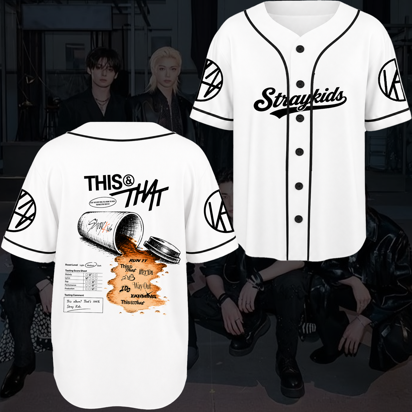 Stray Kids THIS & THAT Baseball Jersey Spilled Coffee Cup Merch Fan Gifts