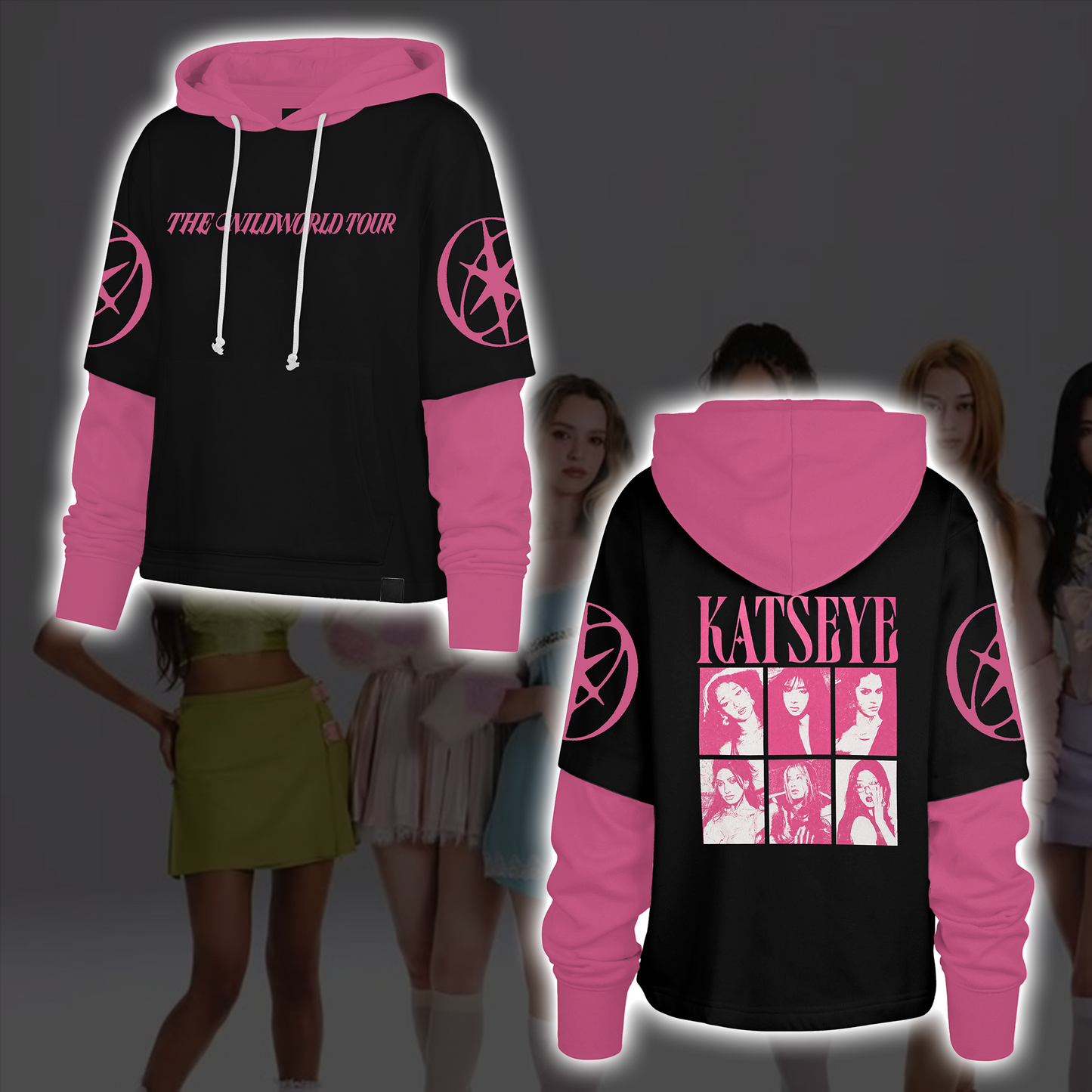 Pink Katseye Wildworld Tour Shortstop Hoodie Top Top Gift For Fans
