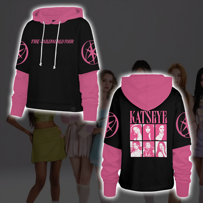 Pink Katseye Wildworld Tour Shortstop Hoodie Top Top Gift For Fans