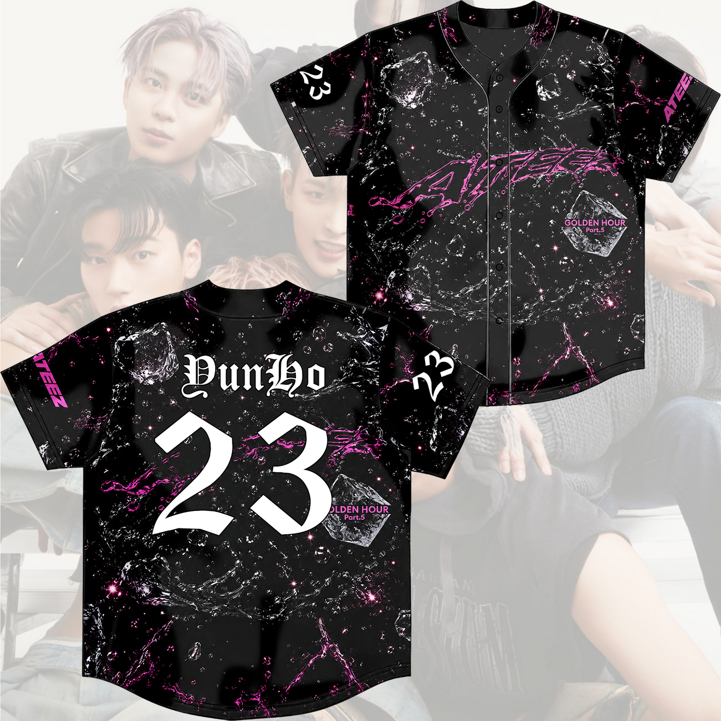 ATEEZ Golden Hour Part 5 Neon Pink Marble Baseball Jersey Gift For Atiny