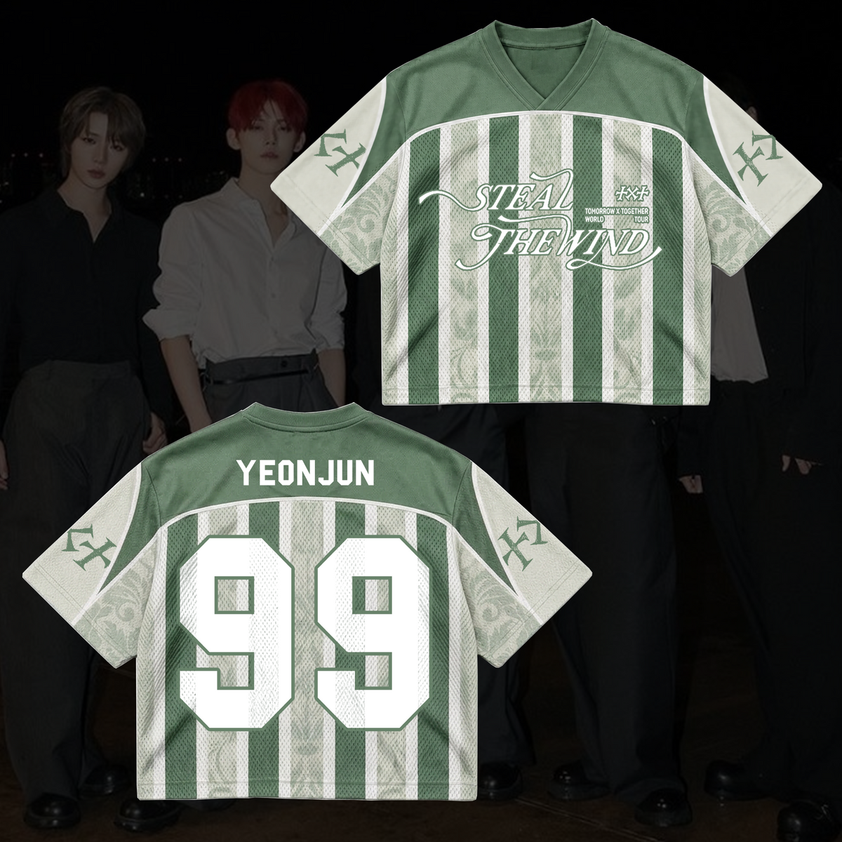 TXT Steal The Wind Tour Vintage Stripe Retro Mixed Mesh Jersey For MOA
