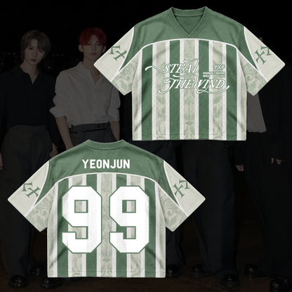 TXT Steal The Wind Tour Vintage Stripe Retro Mixed Mesh Jersey For MOA