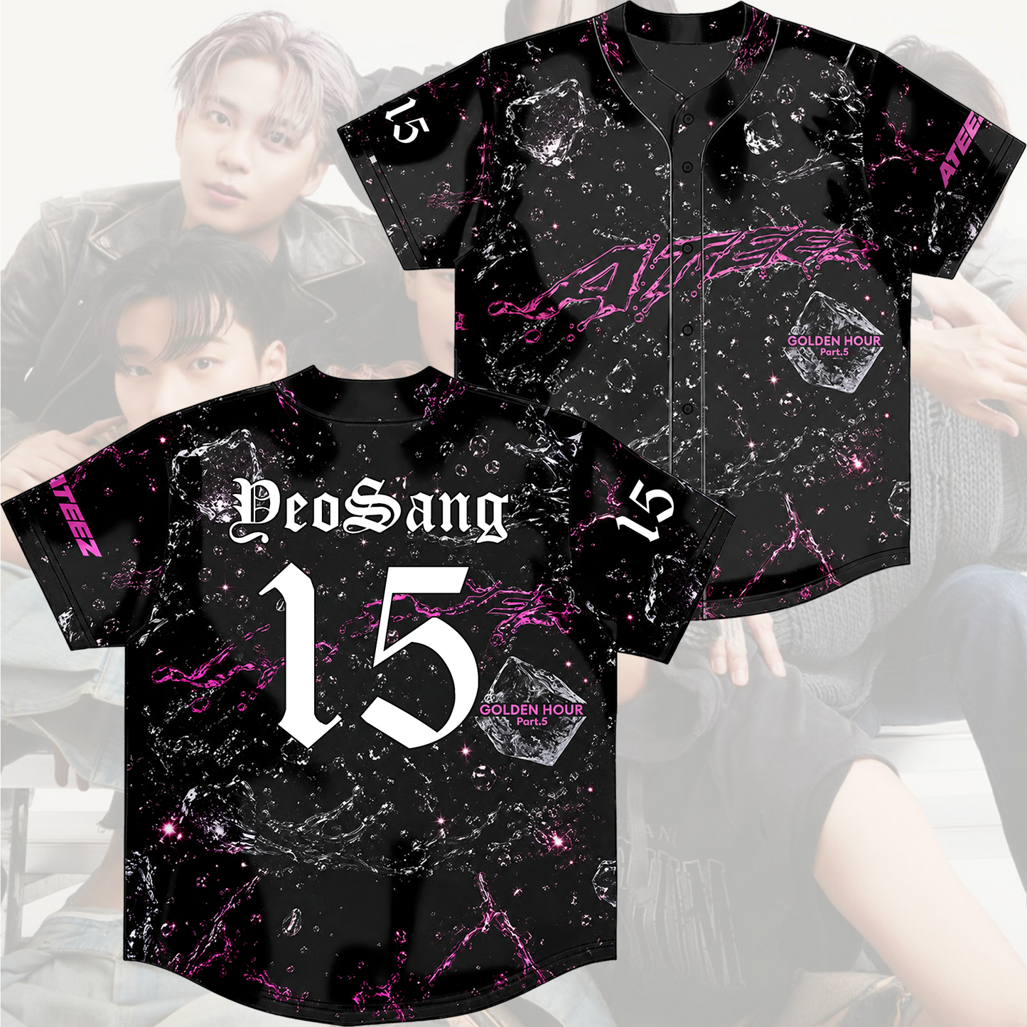 ATEEZ Golden Hour Part 5 Neon Pink Marble Baseball Jersey Gift For Atiny