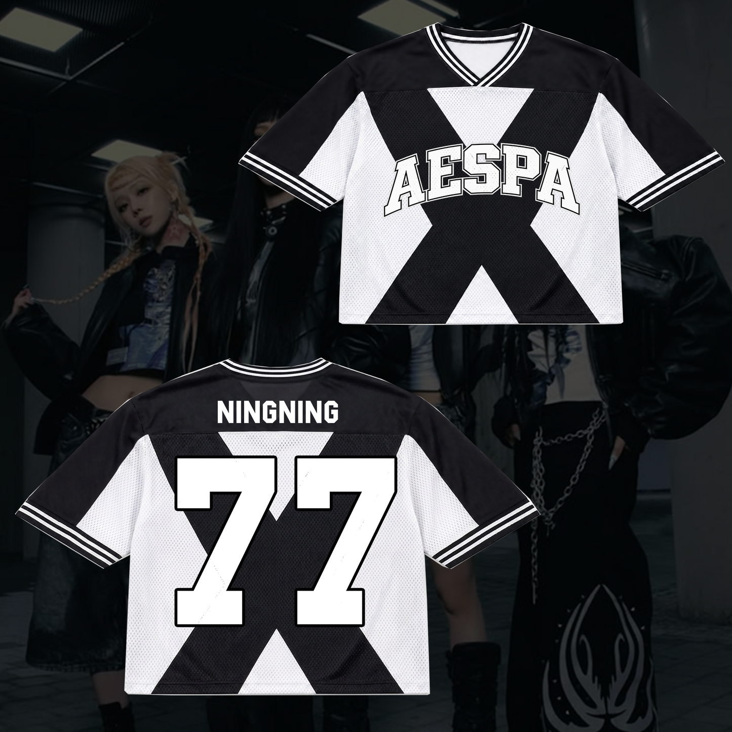 Monochromatic Aespa Synk Complexity Tour Mixed Mesh Jersey Fan Gifts