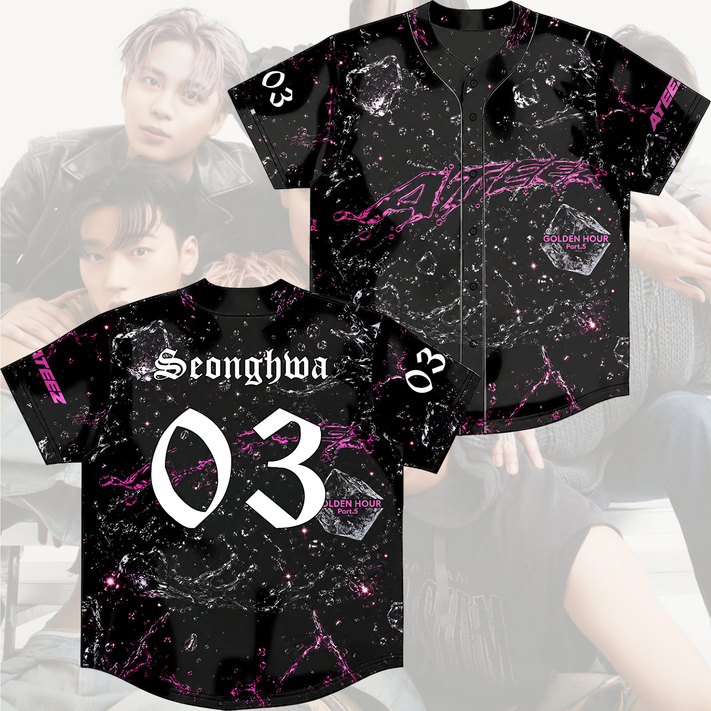 ATEEZ Golden Hour Part 5 Neon Pink Marble Baseball Jersey Gift For Atiny