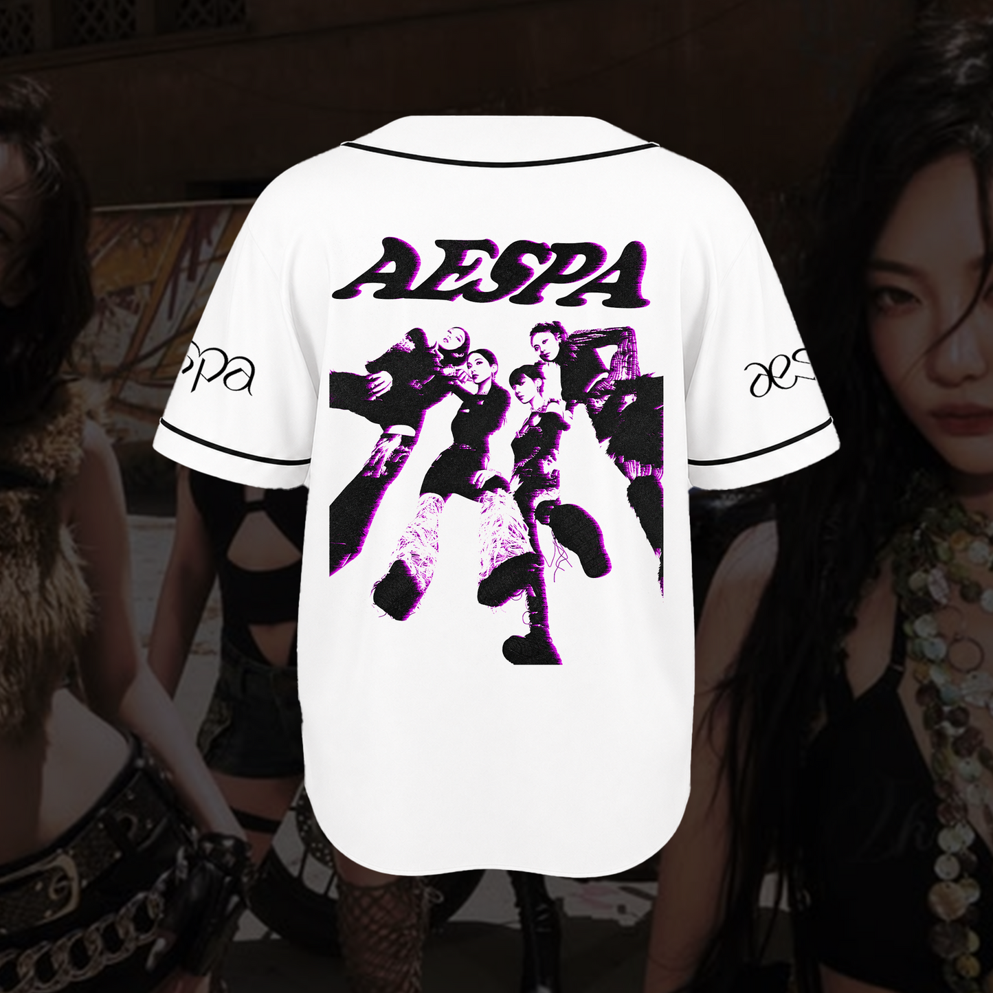 Aespa SYNK Complexity White Jersey Neon Purple Graphic Shirt Gift For Fans