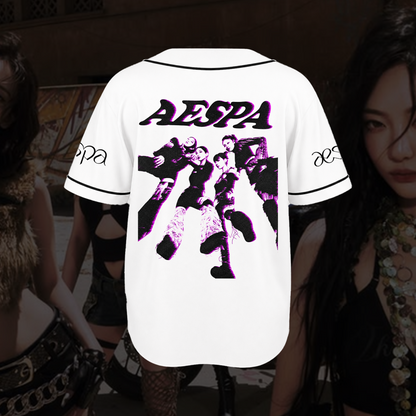 Aespa SYNK Complexity White Jersey Neon Purple Graphic Shirt Gift For Fans