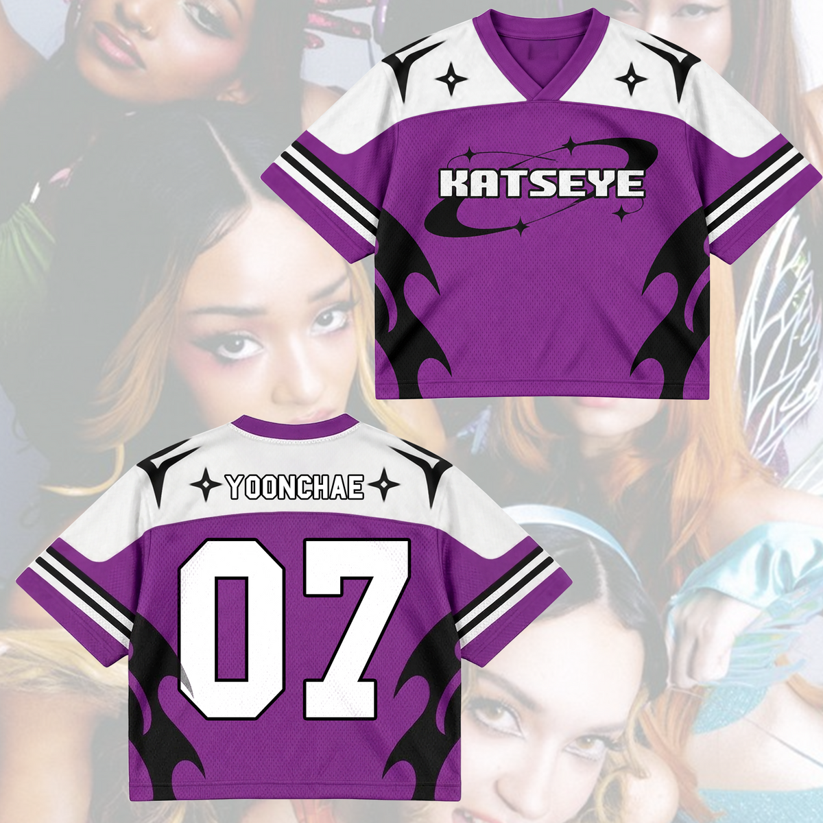 KATSEYE New Tour Tribal Purple Mixed Mesh Jersey Gift For Fans