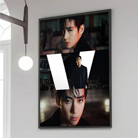 Kpop V Aesthetic Photo Collage Canvas Wall Art, Kim Taehyung BTS Room Decor