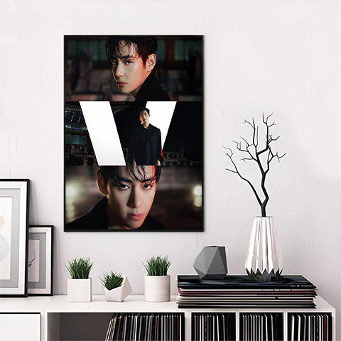Kpop V Aesthetic Photo Collage Canvas Wall Art, Kim Taehyung BTS Room Decor