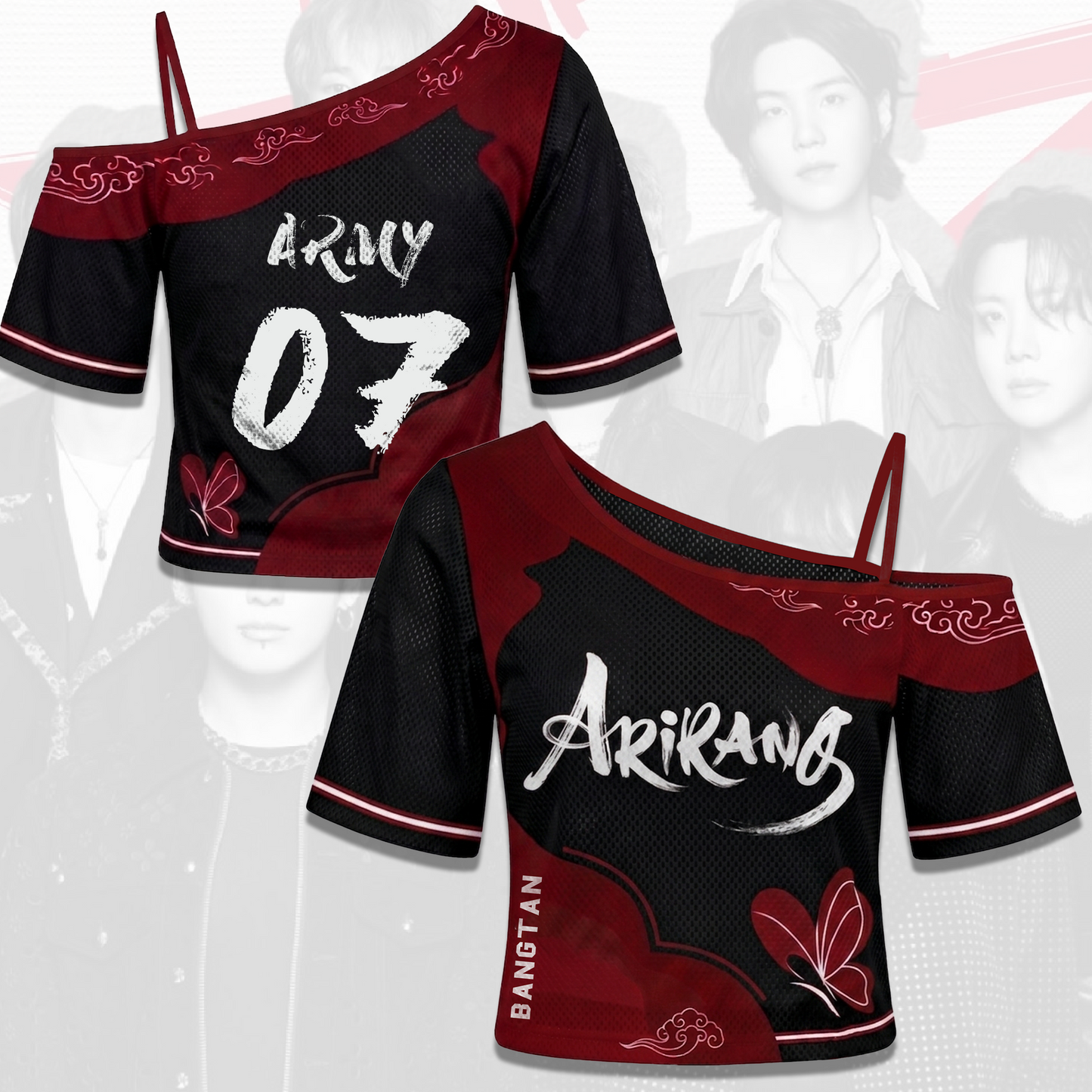 BTS Arirang Black Red Off Shoulder Mesh Korean Heritage Concert Outfit Gift For Fans