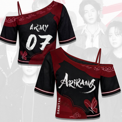 BTS Arirang Black Red Off Shoulder Mesh Korean Heritage Concert Outfit Gift For Fans