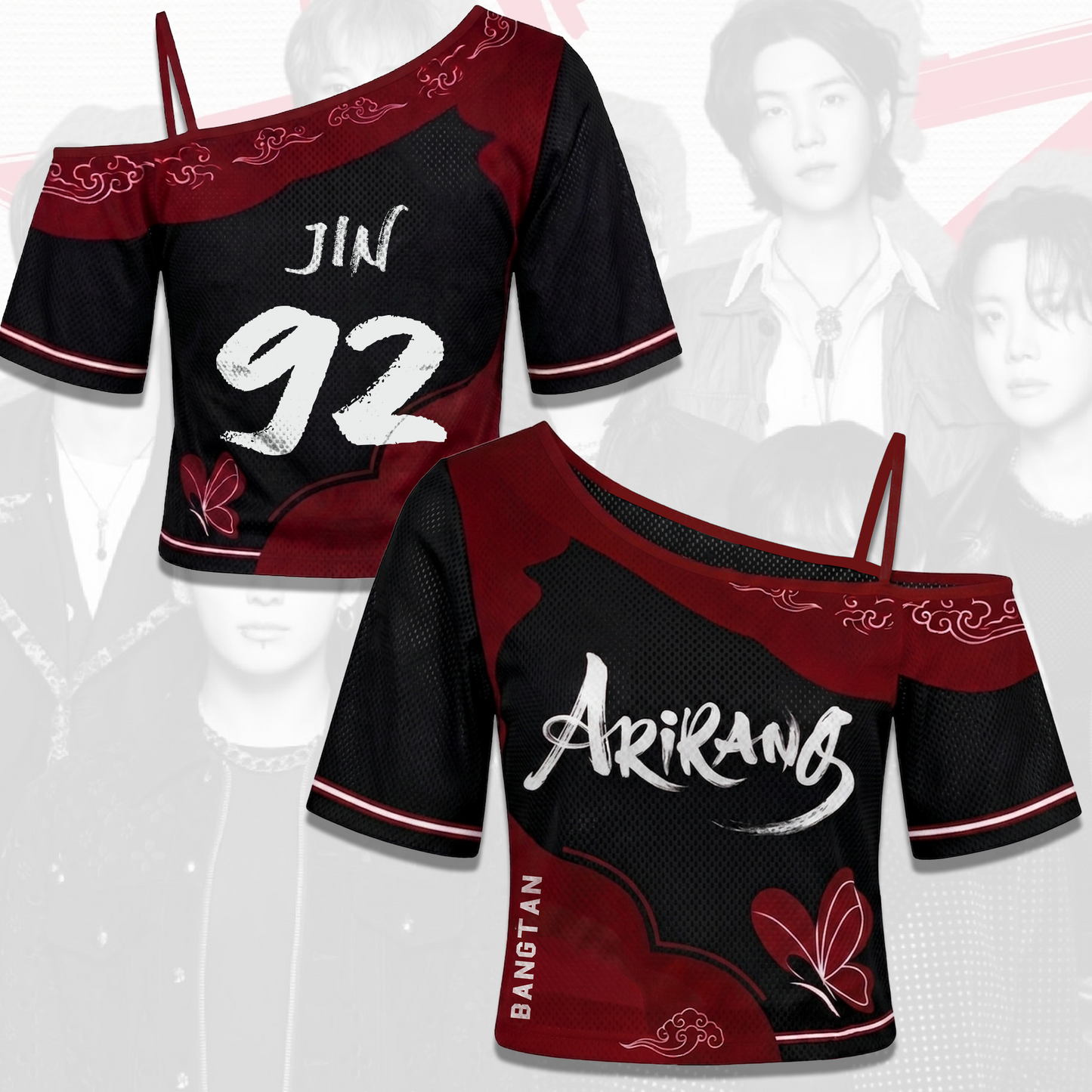 BTS Arirang Black Red Off Shoulder Mesh Korean Heritage Concert Outfit Gift For Fans