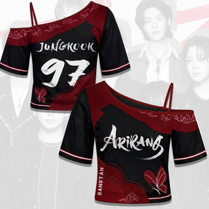BTS Arirang Black Red Off Shoulder Mesh Korean Heritage Concert Outfit Gift For Fans