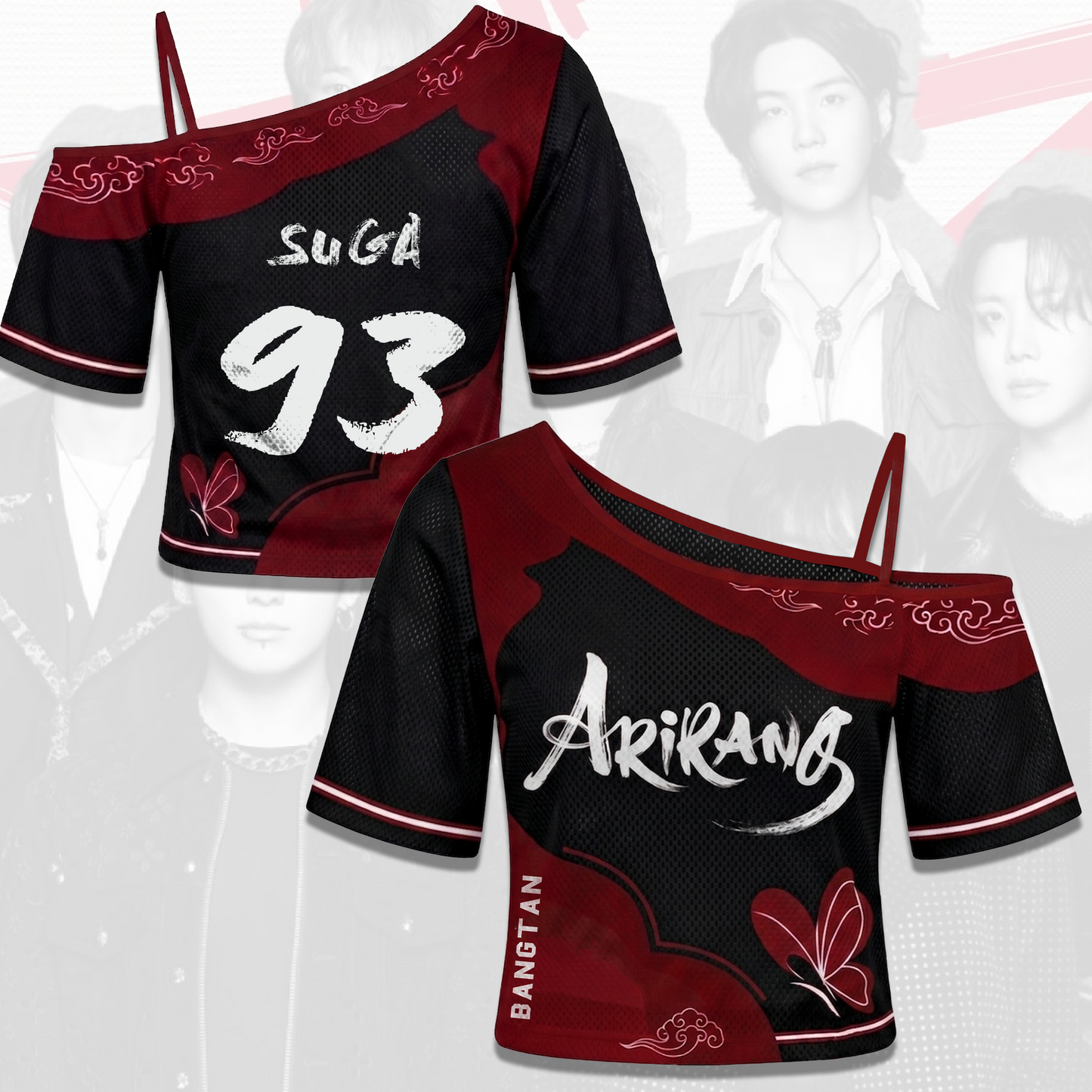 BTS Arirang Black Red Off Shoulder Mesh Korean Heritage Concert Outfit Gift For Fans