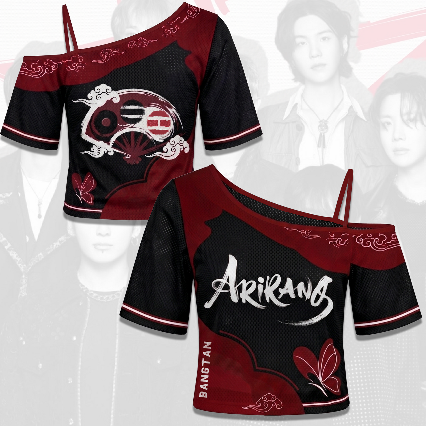 BTS Arirang Black Red Off Shoulder Mesh Korean Heritage Concert Outfit Gift For Fans