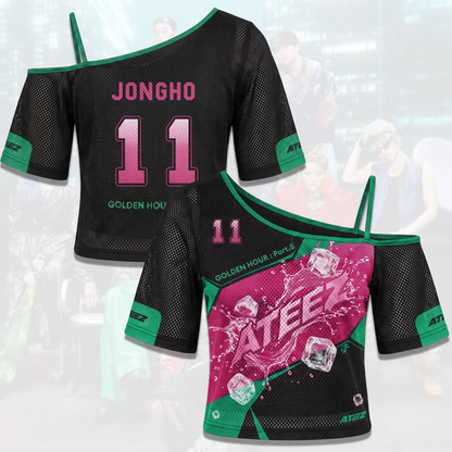 ATEEZ Golden Hour Part 5  Off Shoulder Mesh Y2K Cyberpunk Kpop Merch Fan Edition