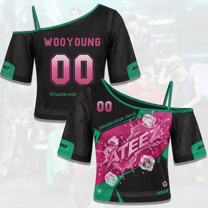 ATEEZ Golden Hour Part 5  Off Shoulder Mesh Y2K Cyberpunk Kpop Merch Fan Edition