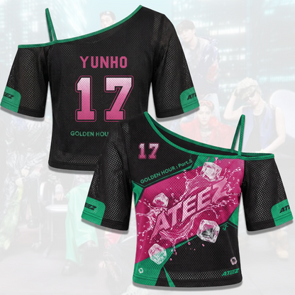 ATEEZ Golden Hour Part 5  Off Shoulder Mesh Y2K Cyberpunk Kpop Merch Fan Edition