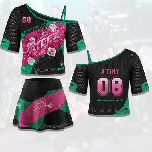 ATEEZ Golden Hour Part 5  Off Shoulder Mesh Y2K Cyberpunk Kpop Merch Fan Edition