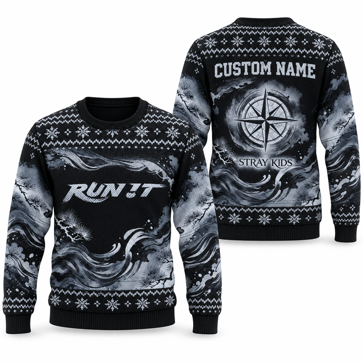 Stray Kids RUN IT Custom Name Ugly Christmas Sweater, Personalized STAY Holiday Gift