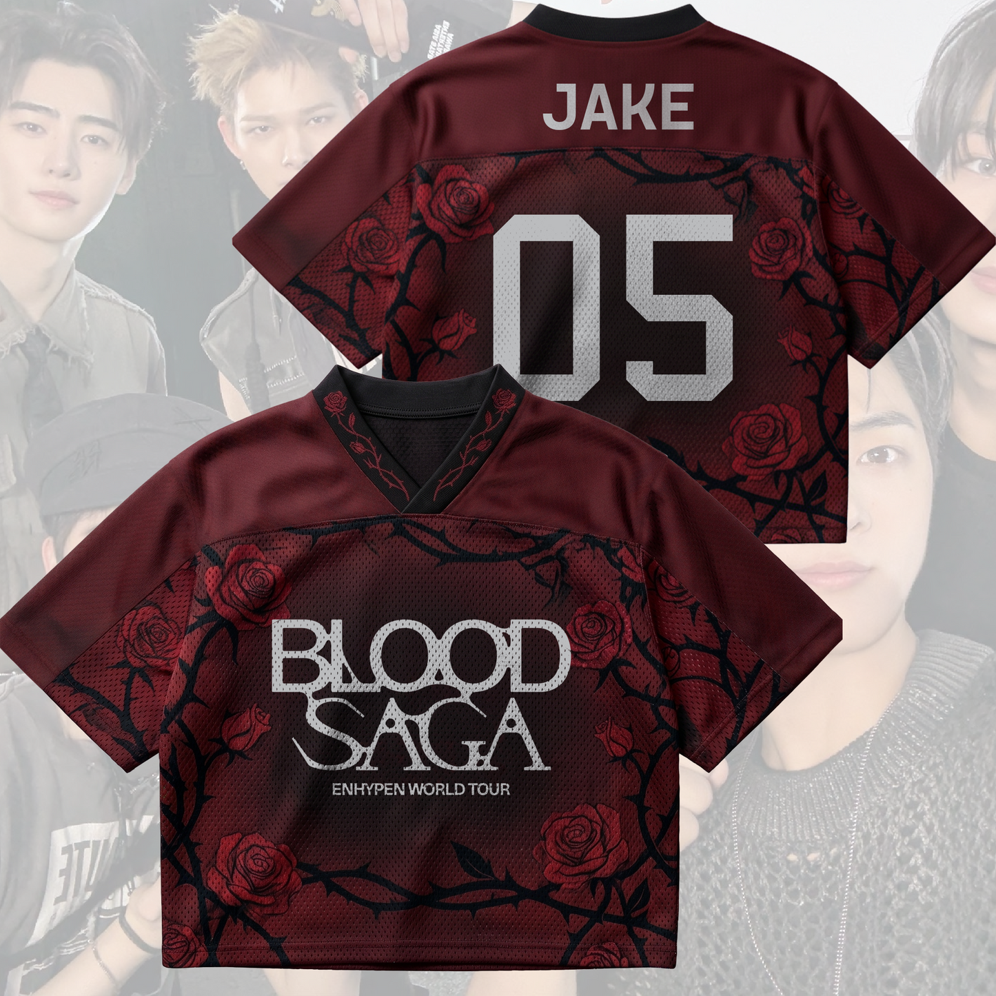 Crimson Rose Enhypen Blood Saga World Tour OT7 Forever Mix Mesh Jersey