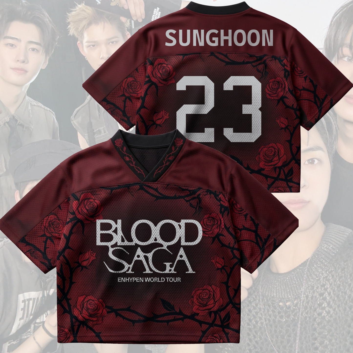 Crimson Rose Enhypen Blood Saga World Tour OT7 Forever Mix Mesh Jersey
