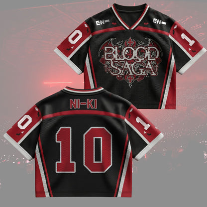 Black and red hockey jersey with 'Blood Saga' design and 'NI-KI' branding on a gray background.