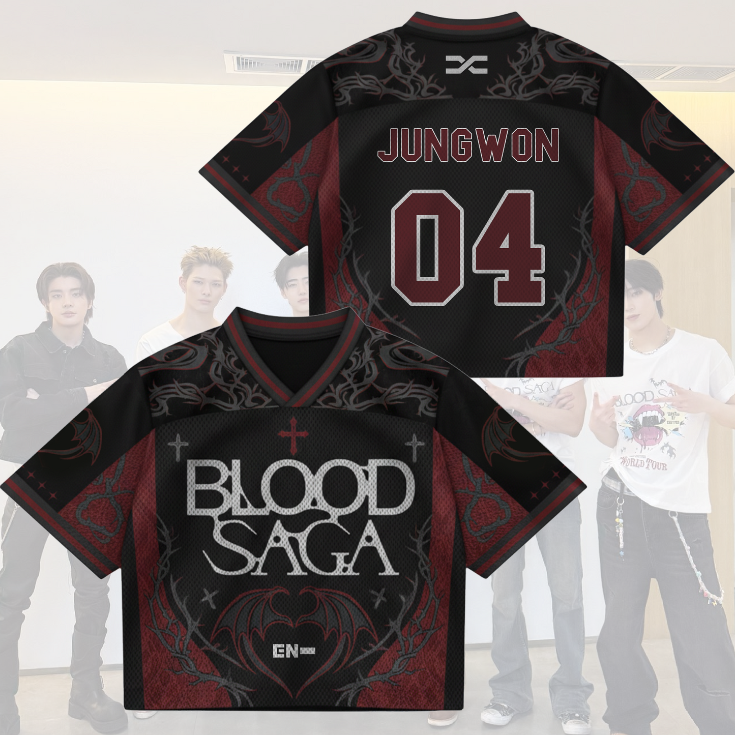 Blood Saga Enhypen Tour Jersey - Gothic Bat Wing Mix Mesh