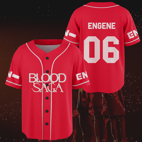 Red Flame Blood Saga Enhypen World Tour Baseball Jersey Fan Edition