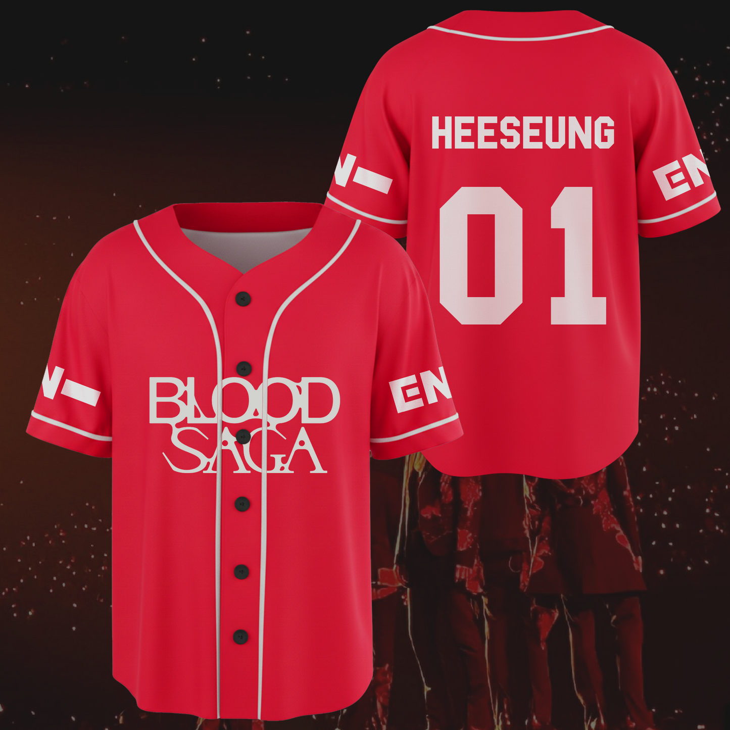 Red Flame Blood Saga Enhypen World Tour Baseball Jersey Fan Edition